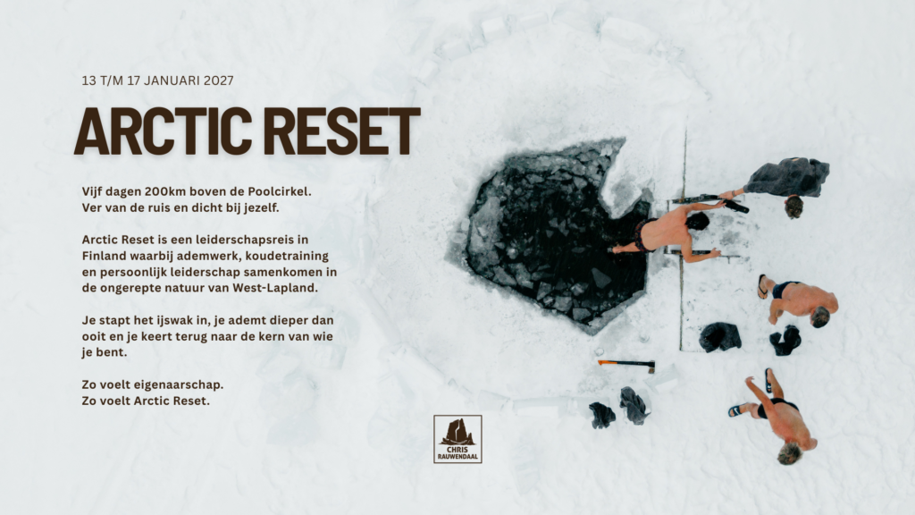 Ademtrainer Chris Rauwendaal bij ijswak in Fins Lapland tijdens leiderschapsreis Arctic Reset 2027